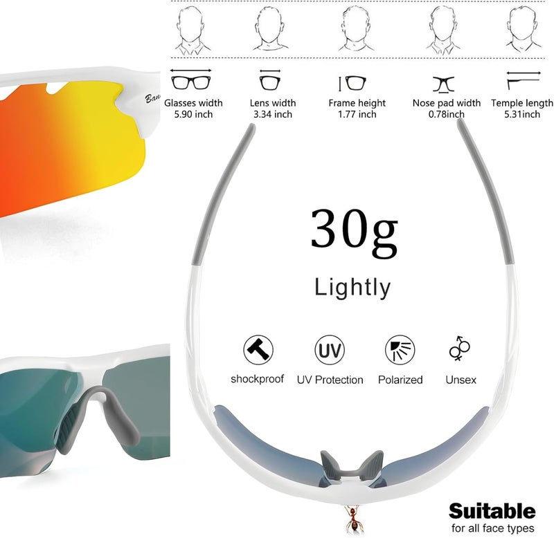 BangLong Polarized Sports Sunglasses Cycling Sun Glasses for Men Women with 5 Interchangeable Lenes for Running Baseball Golf - Image 3